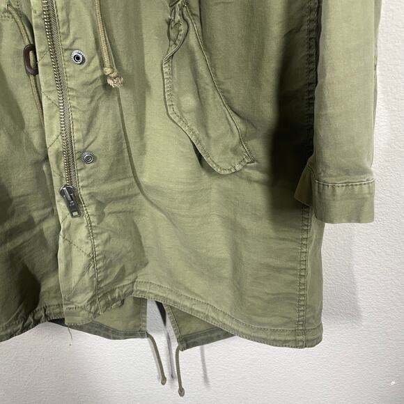 Madewell Small Fishtail Anorak Hooded Jacket Army Green Cotton Blend Pockets - Picture 6 of 11